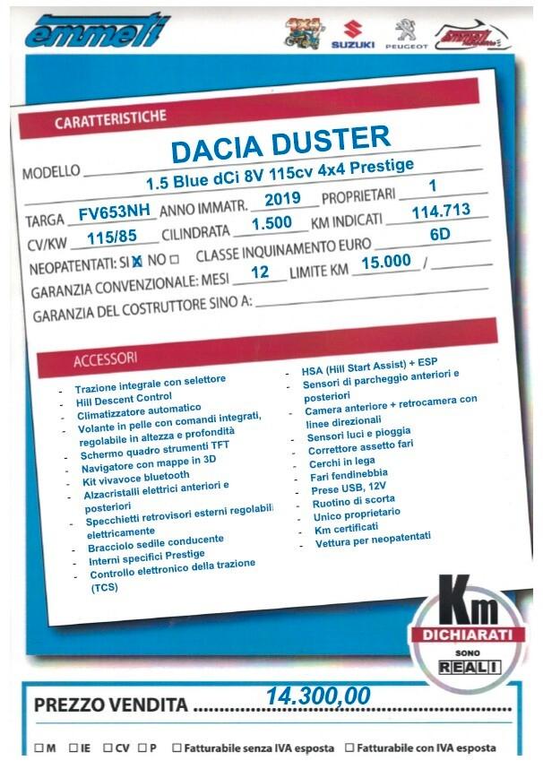 Dacia Duster 1.5 Blue dCi 8V 115cv 4×4 Prestige