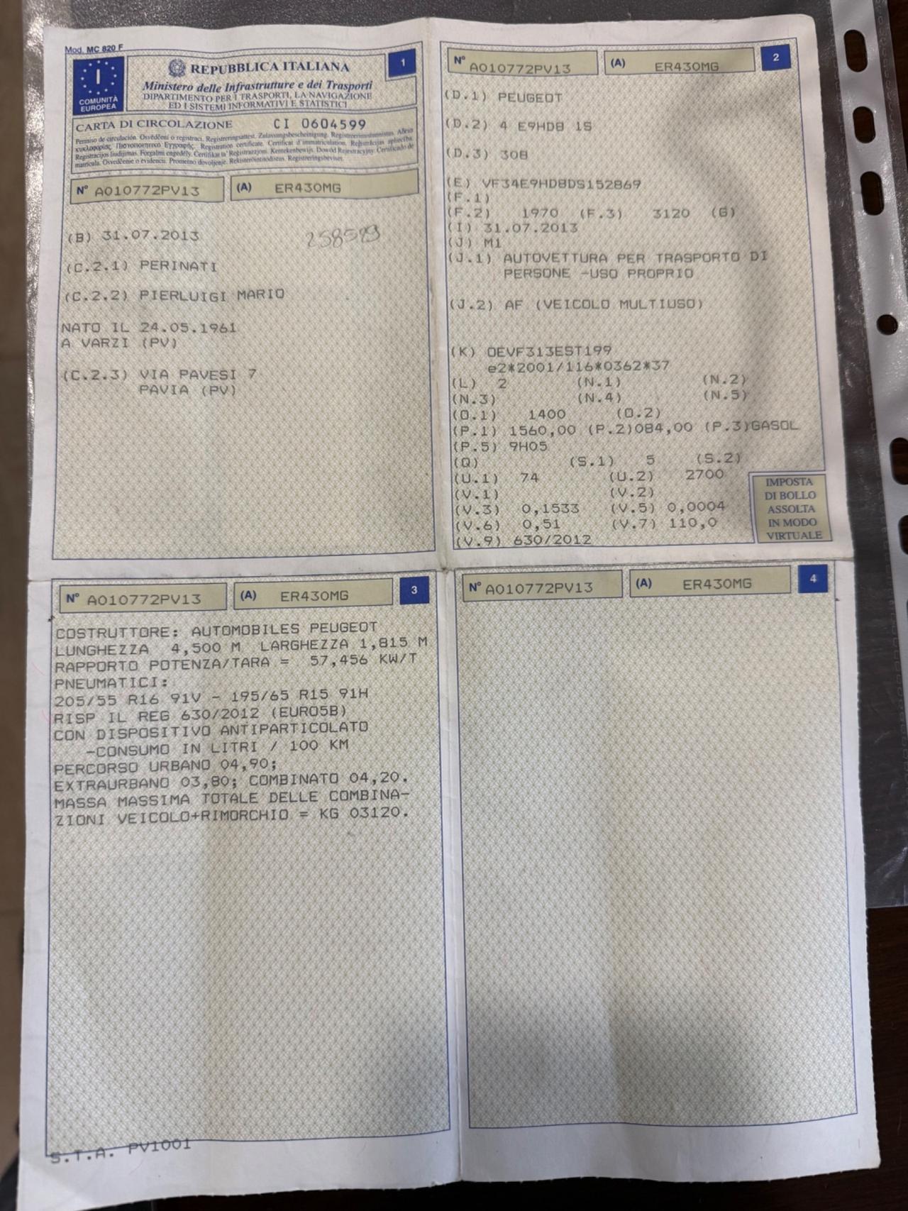 Peugeot 308 1.6 Diesel- PER COMERCIANTI