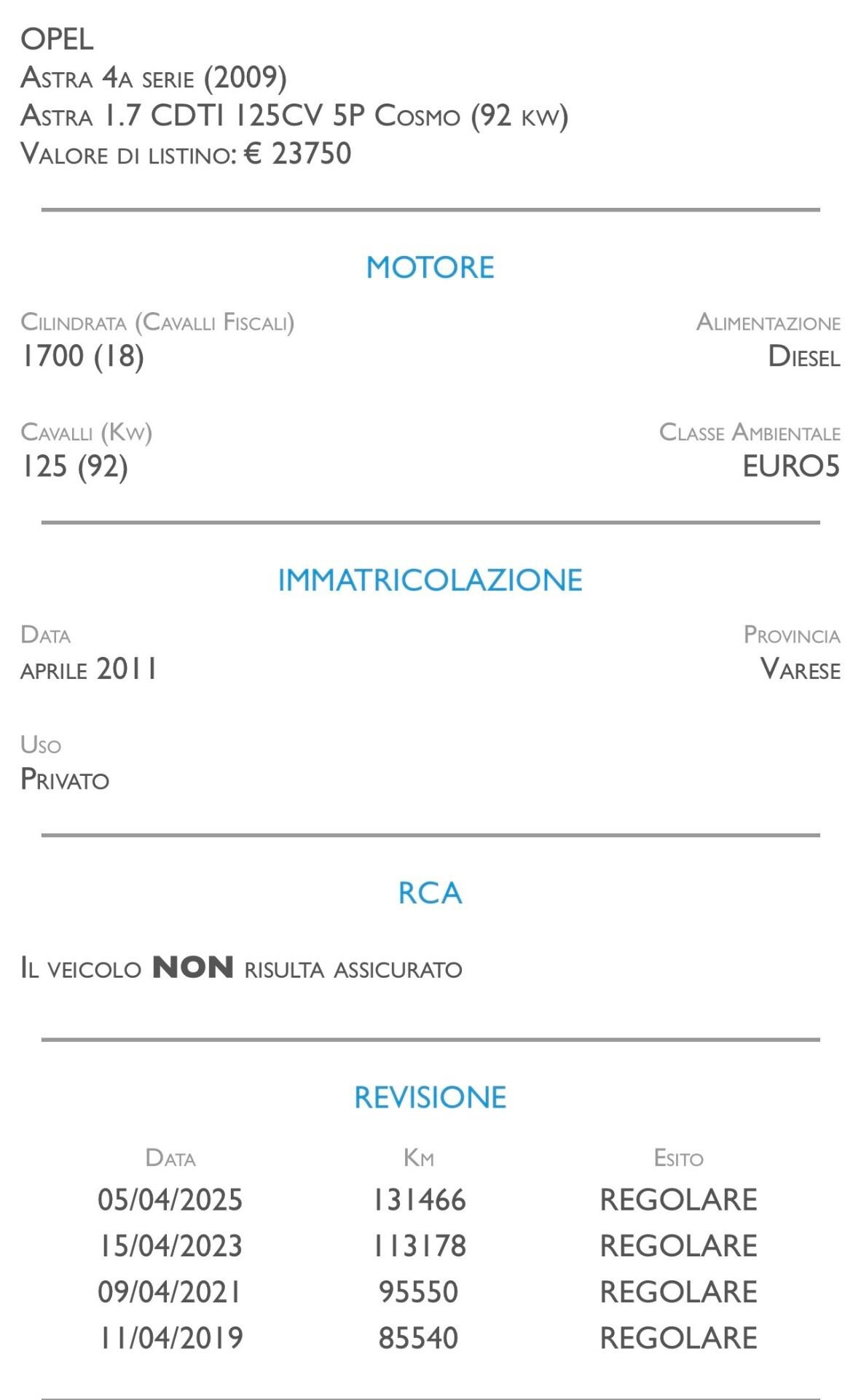 Opel Astra 1.7 CDTI 125CV 5 porte Cosmo - UNICO PROPRIETARIO