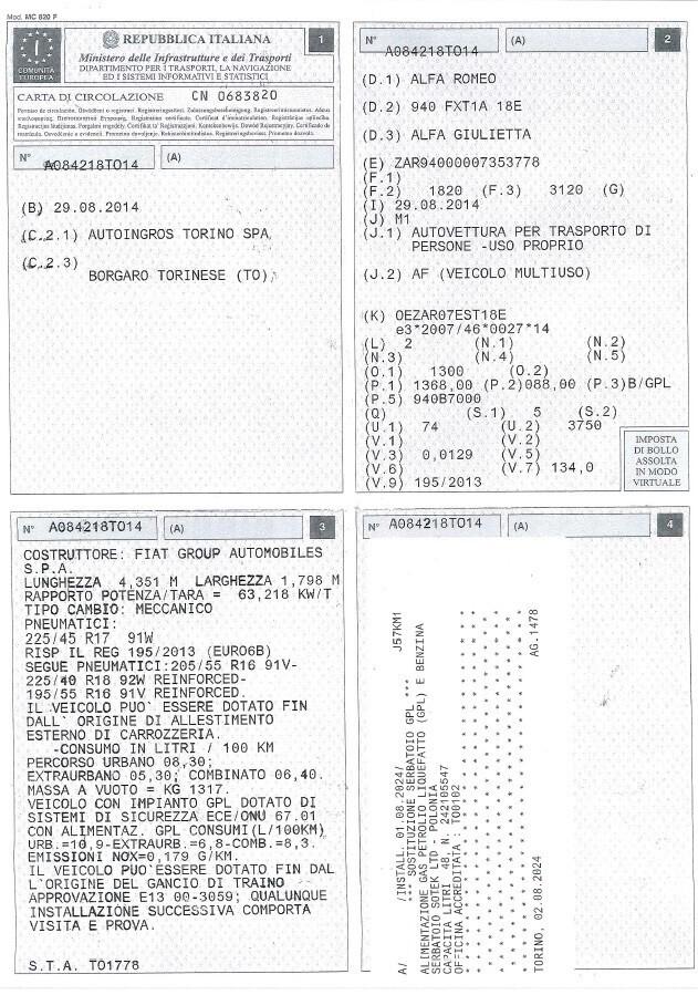 Alfa Romeo Giulietta 1.4T GPL Casa Madre 2034