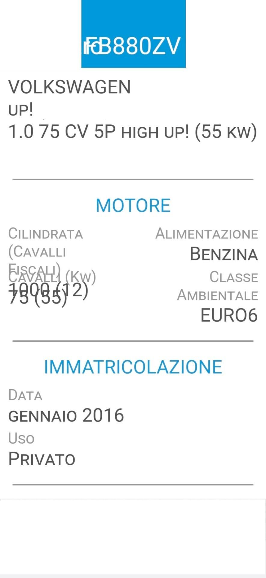 Volkswagen up! 1,0-UNICA PROPR-EURO 6-3 REVISIONI