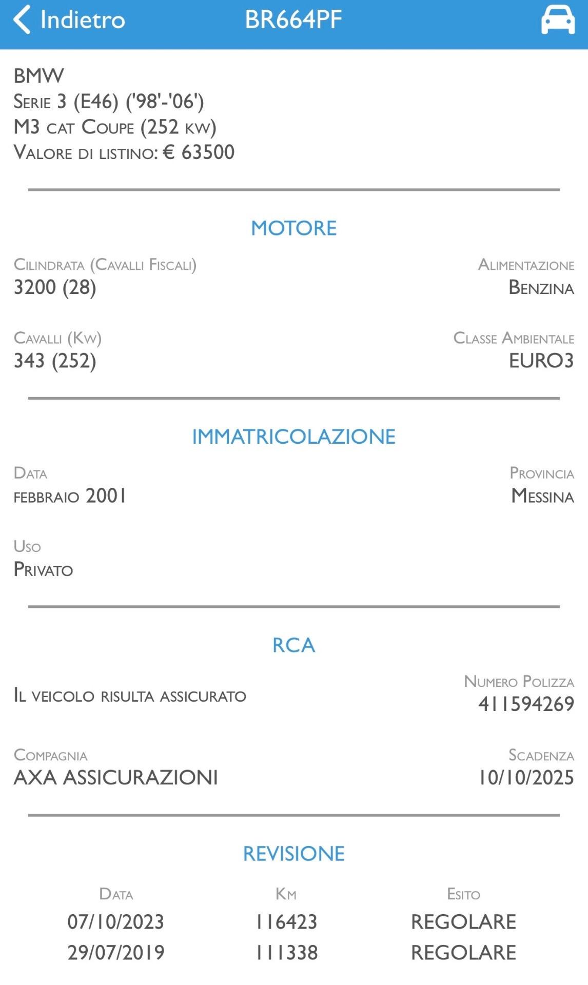 Bmw M3 coupe 343cv MANUALE — ISCRITTA ASI —