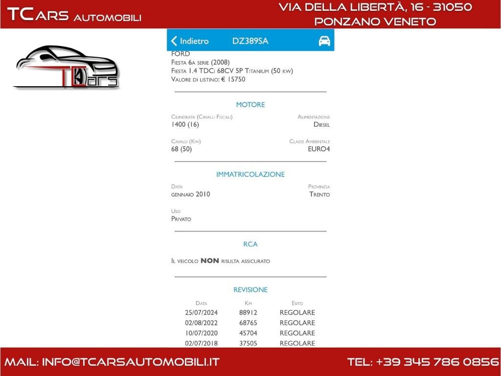 FORD FIESTA 1.4DCI UNIPRO GARANZIA 3 ANNI TOP