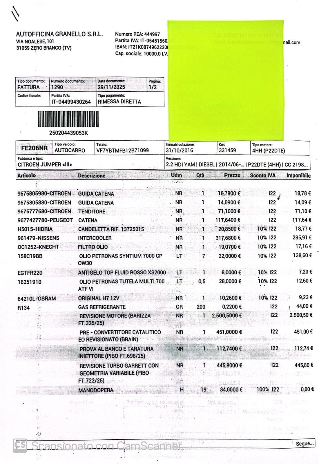 Citroen Jumper 33 2.2 HDi/130 PLM-TM MOTORE NUOVO