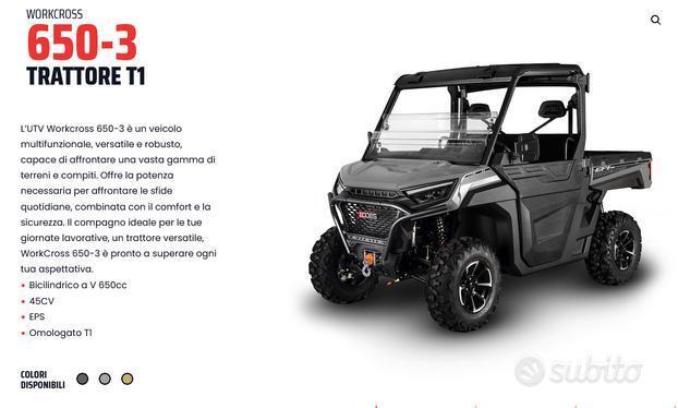 QUADRICICLO UTV - Aodes Workcross 650 Utv - Novità 4x4 - Agricolo con Targa Gialla