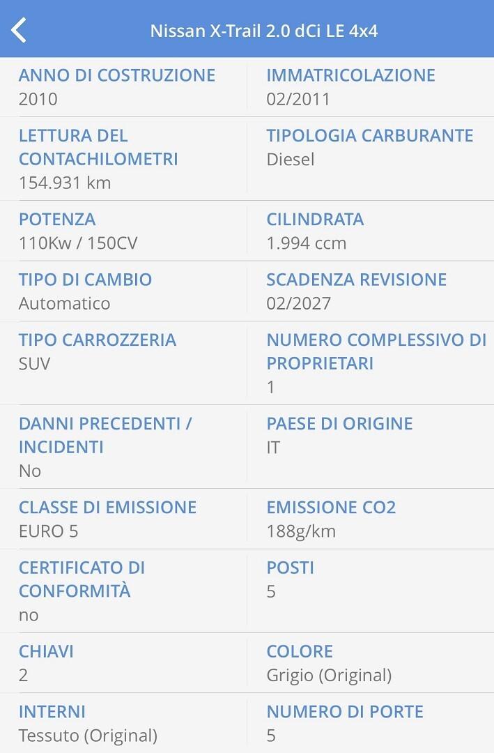 NISSAN X-TRAIL 2.0 DCI LE 4X4 UNICO GARANZIA