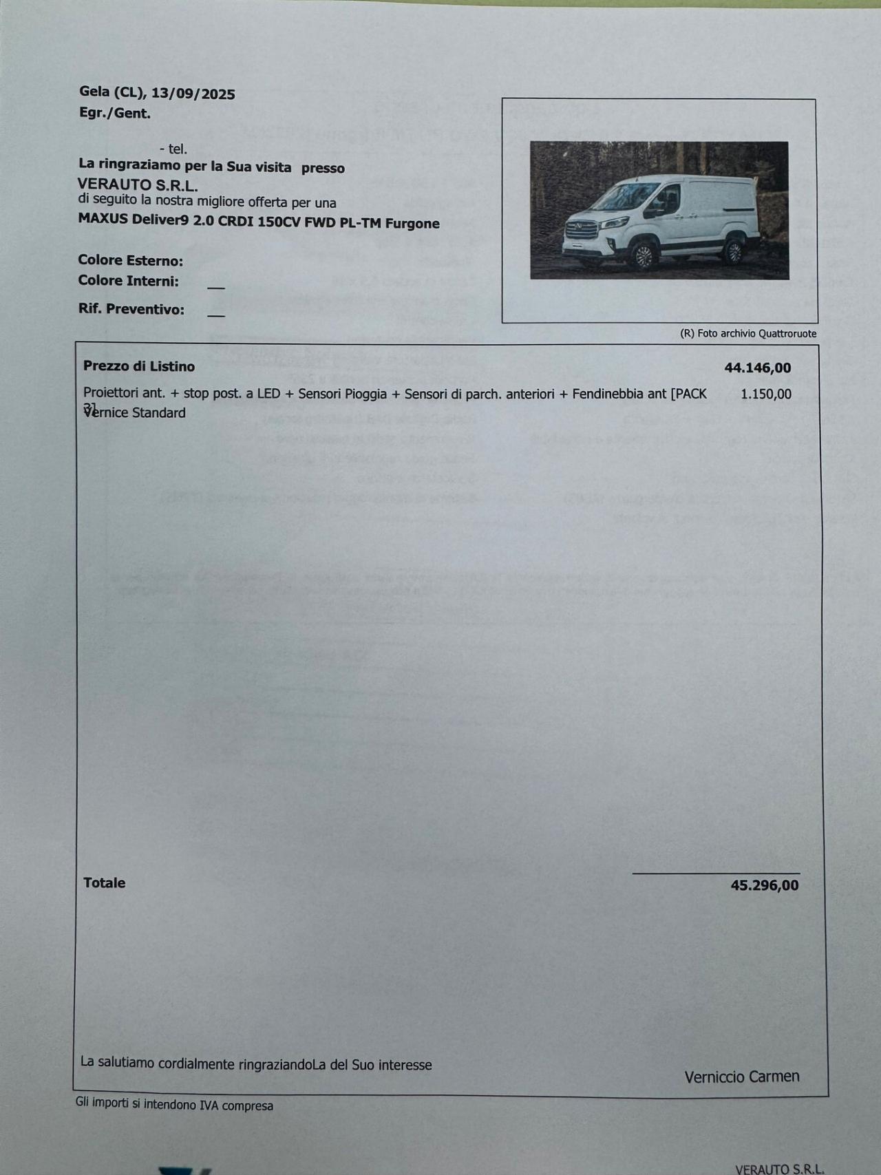 Maxus Deliver9 FWD possibilità noleggio no scoring