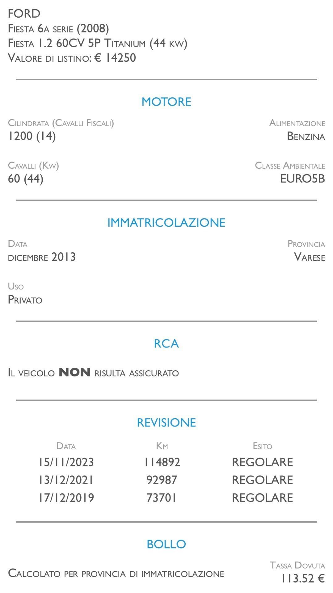 Ford Fiesta 1.2 60CV 5 porte - UNICO PROPRIETARIO