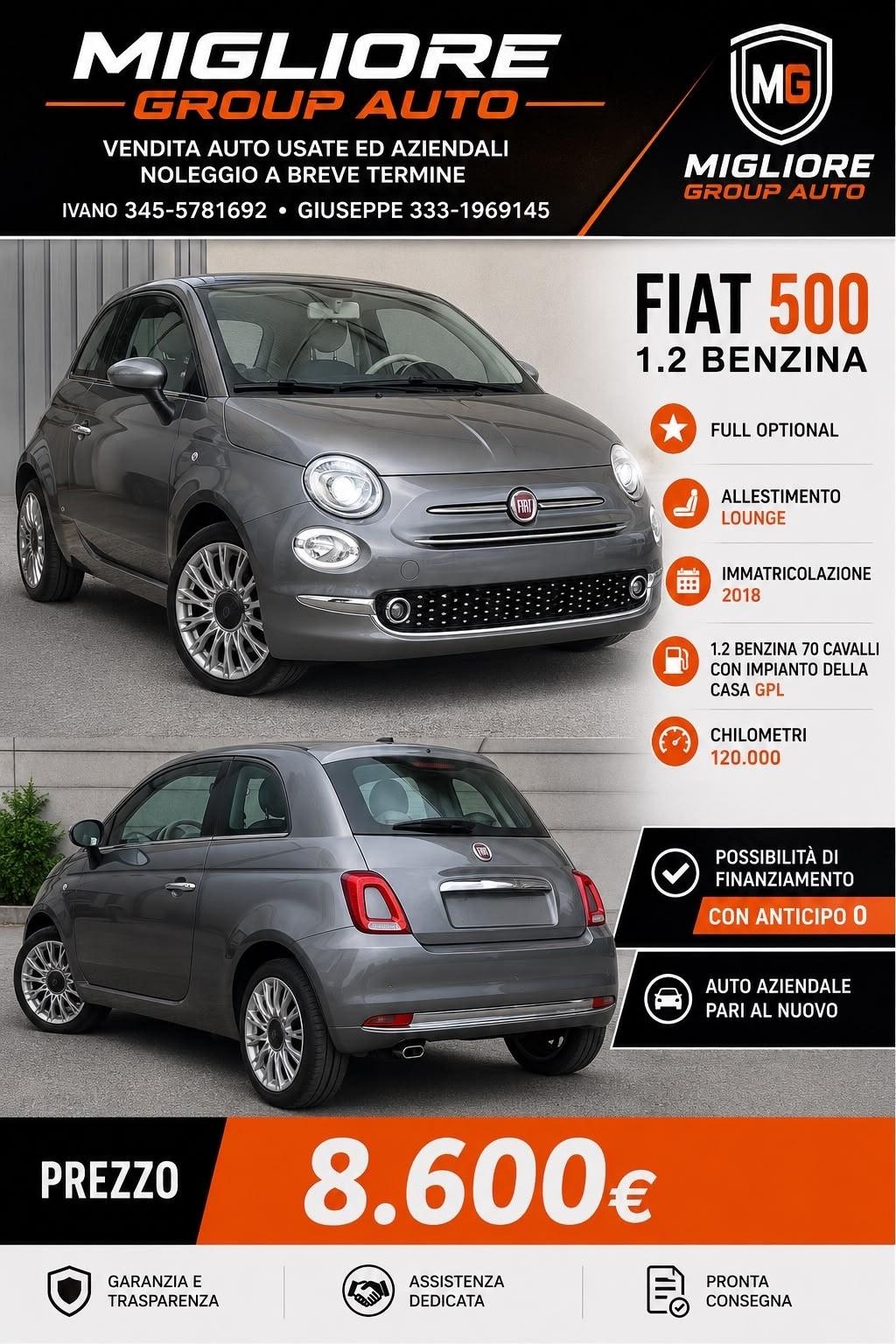 Fiat 500 1.2 Benz/GPL 2018 LOUNGE NUOVA