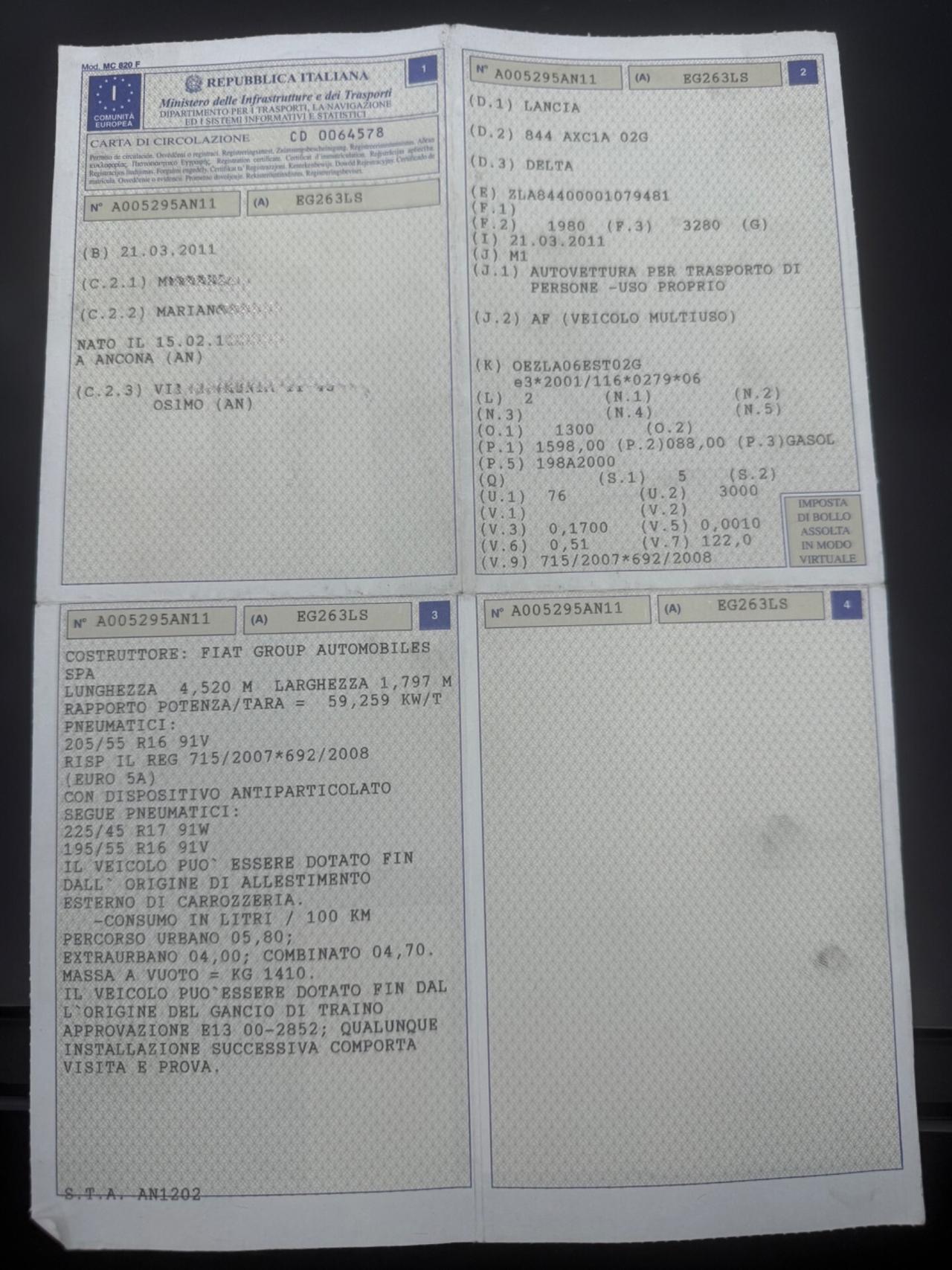 Lancia Delta Diesel 1.6 MTJ con 131 milaKM Uniproprietà