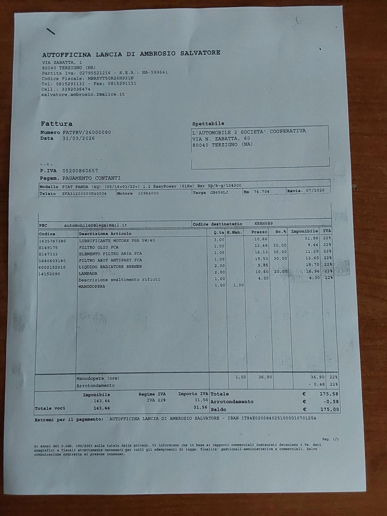 Fiat Panda 1.2 EasyPower Easy (GPL DI SERIE)