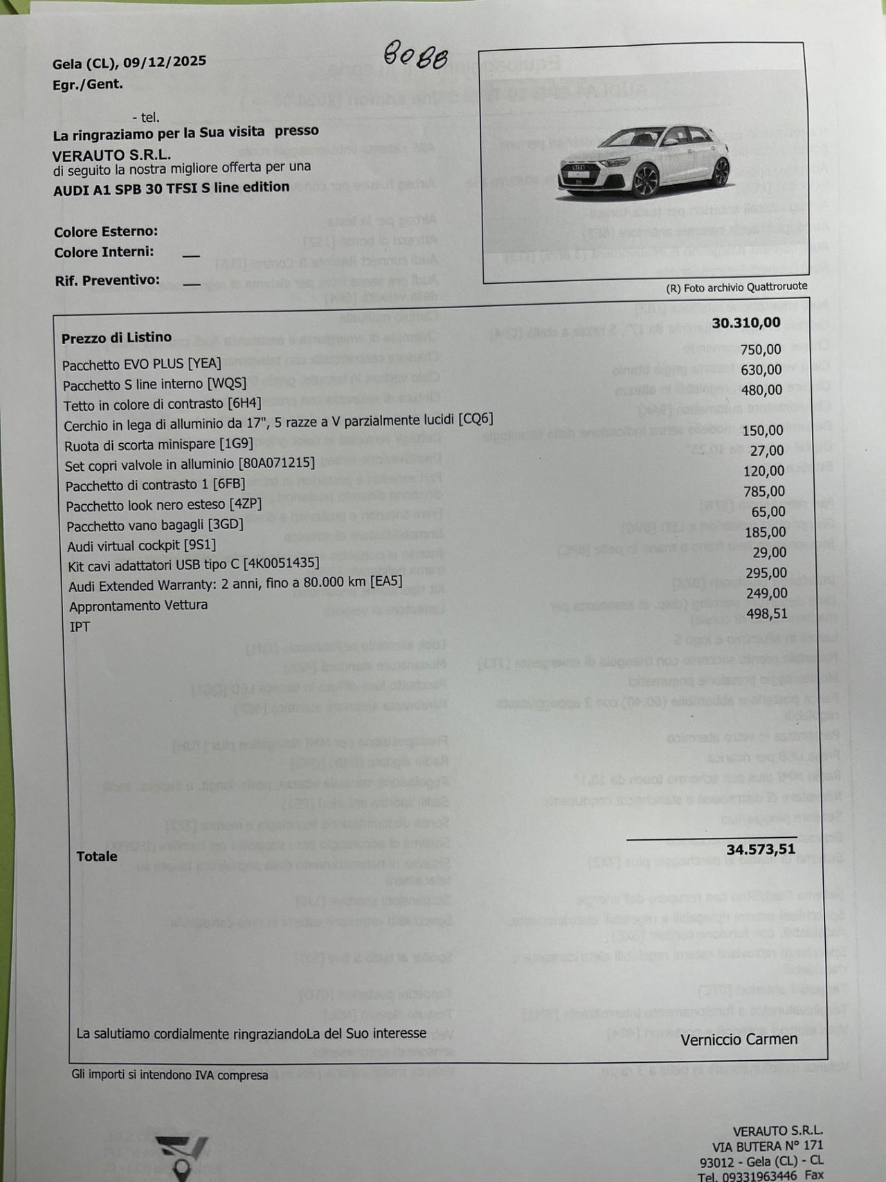 Audi A1 Spb 30 SLine possibilità noleggio no scoring