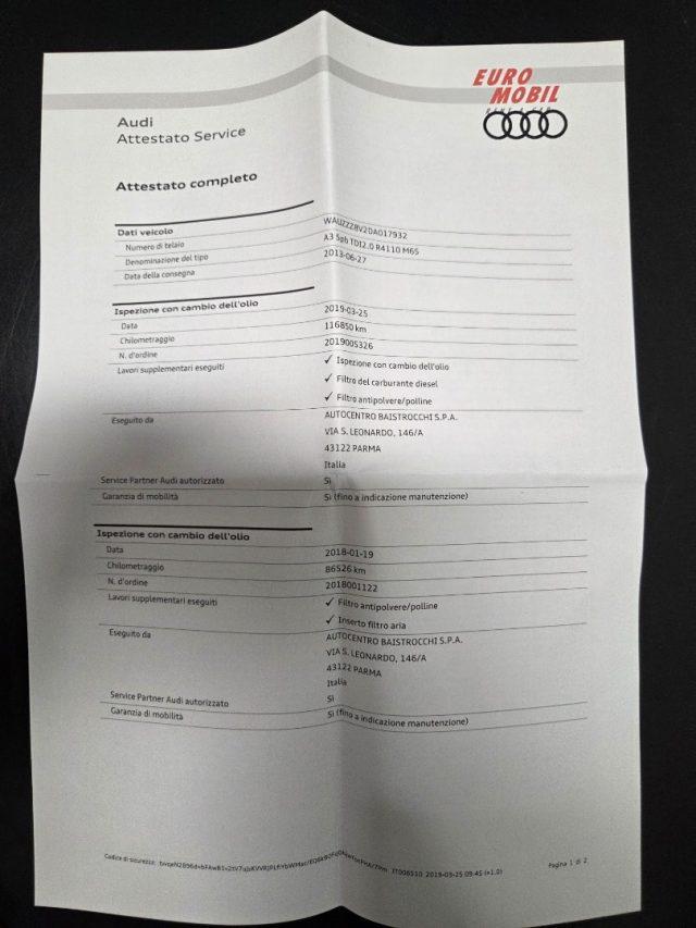 AUDI A3 SPB.2.0 TDI UNICOPROPIETARIO