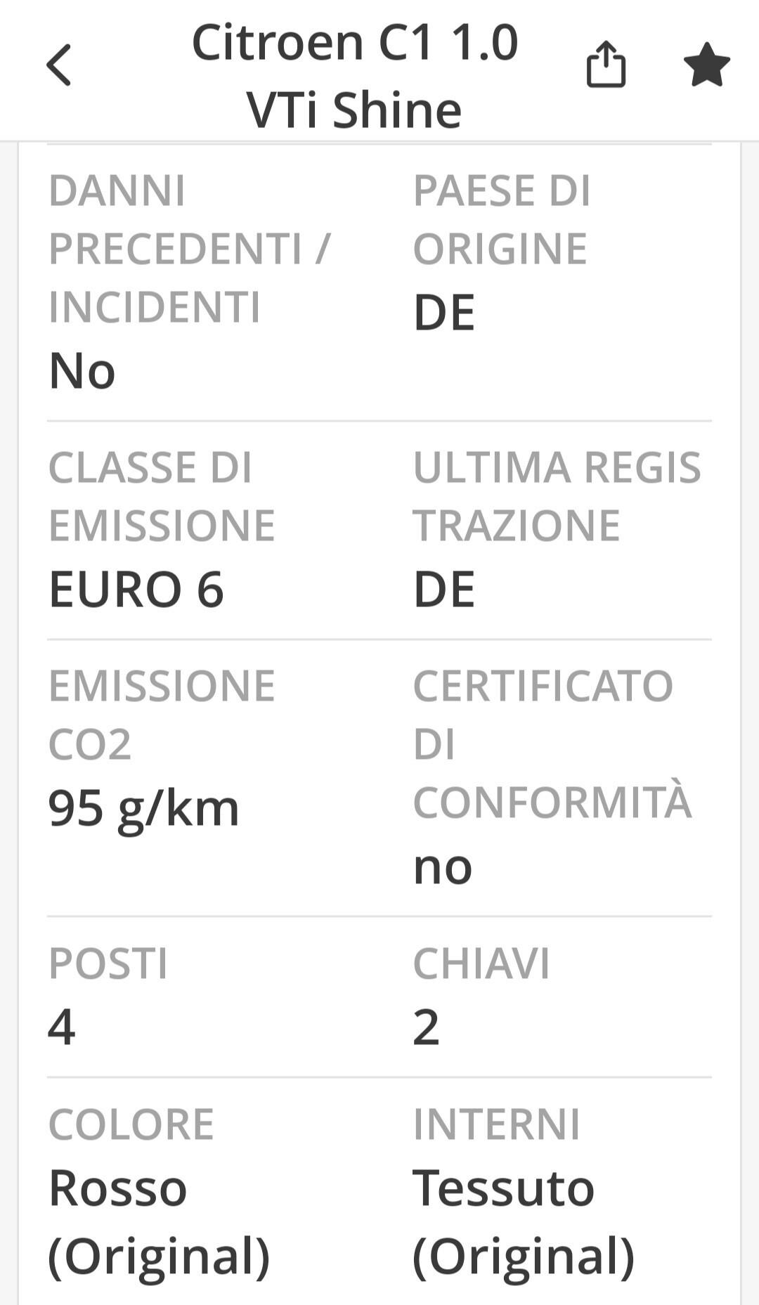 Citroen C1 VTi 68 5 porte Shine GARAN. 12 MESI
