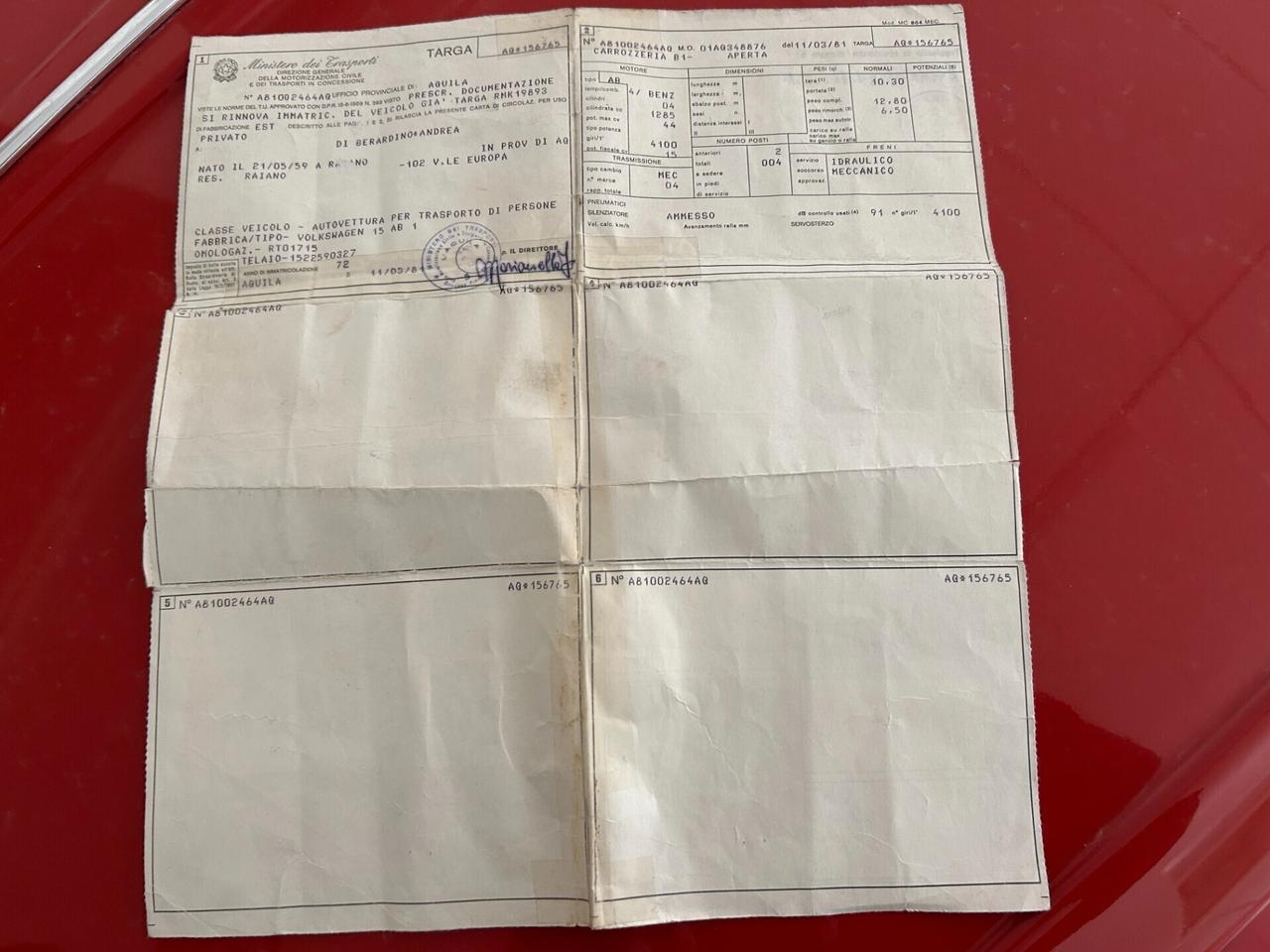 Volkswagen Maggiolino cabrio 1972 ORIGINALE