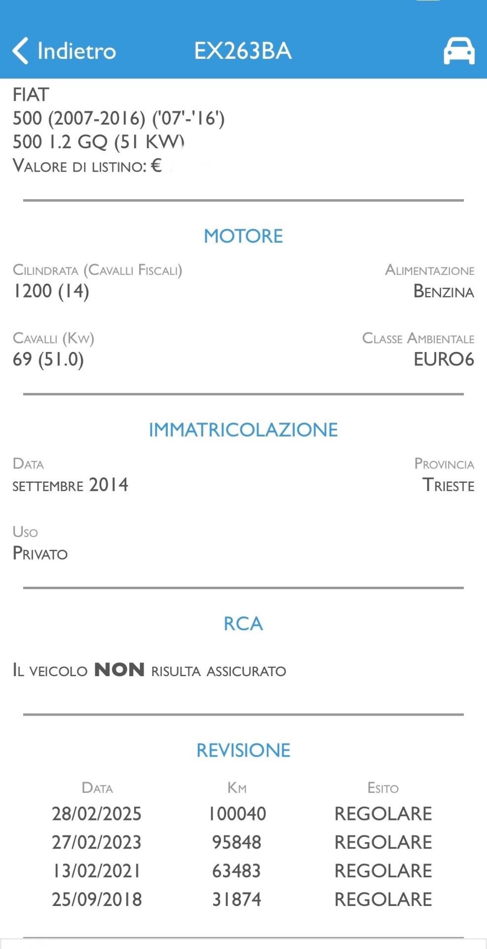 Fiat 500 1.2 69 Cv Lounge 100.000 Km - 09/2014
