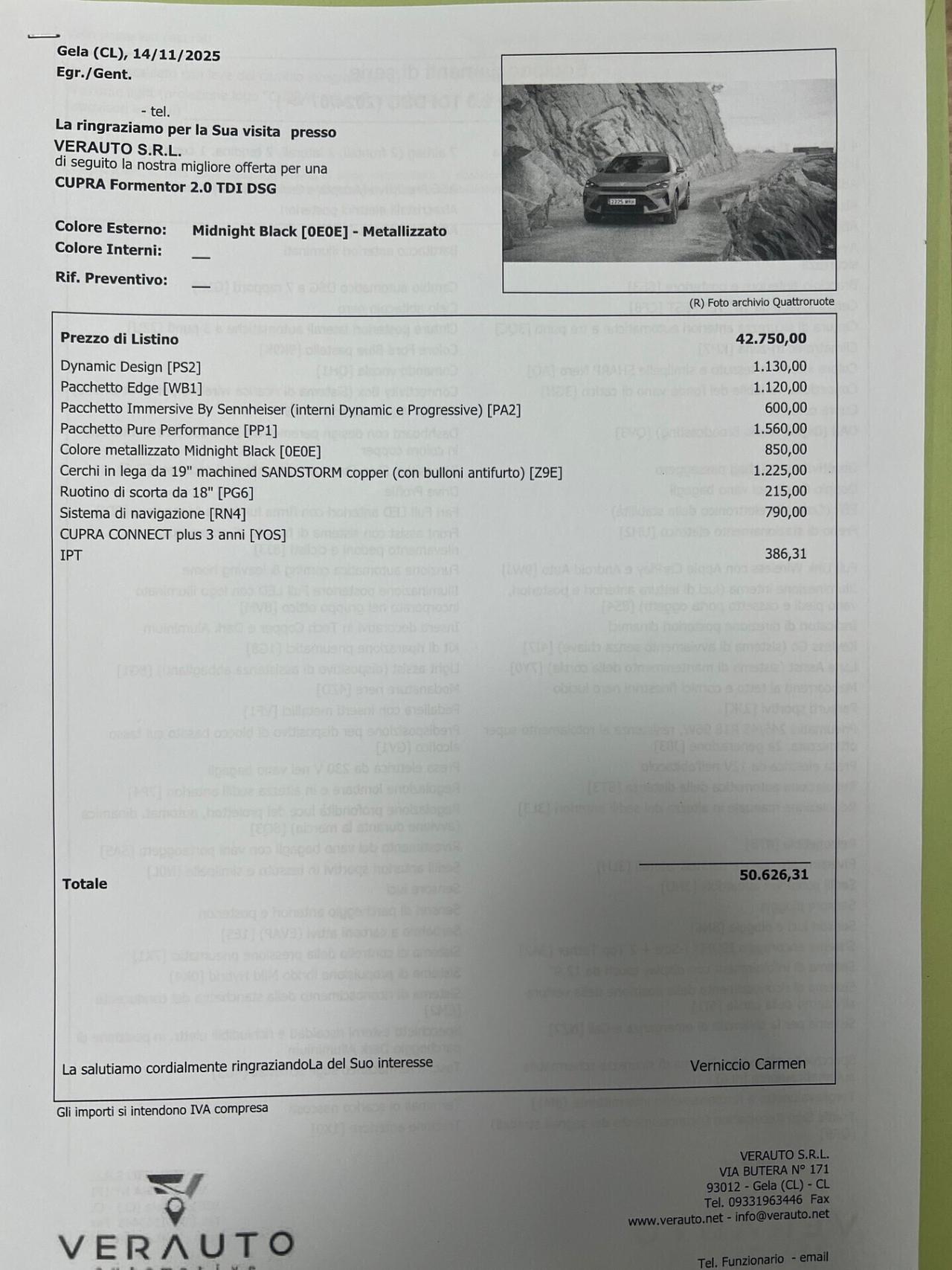 CUPRA Formentor 2.0 tdi dsg possibilità noleggio no scoring