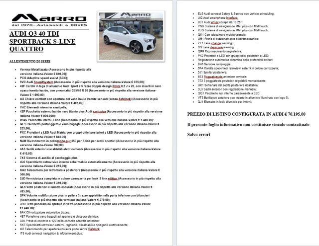 AUDI Q3 SPB 40 TDI Quattro STronic SLine Edition TETTO