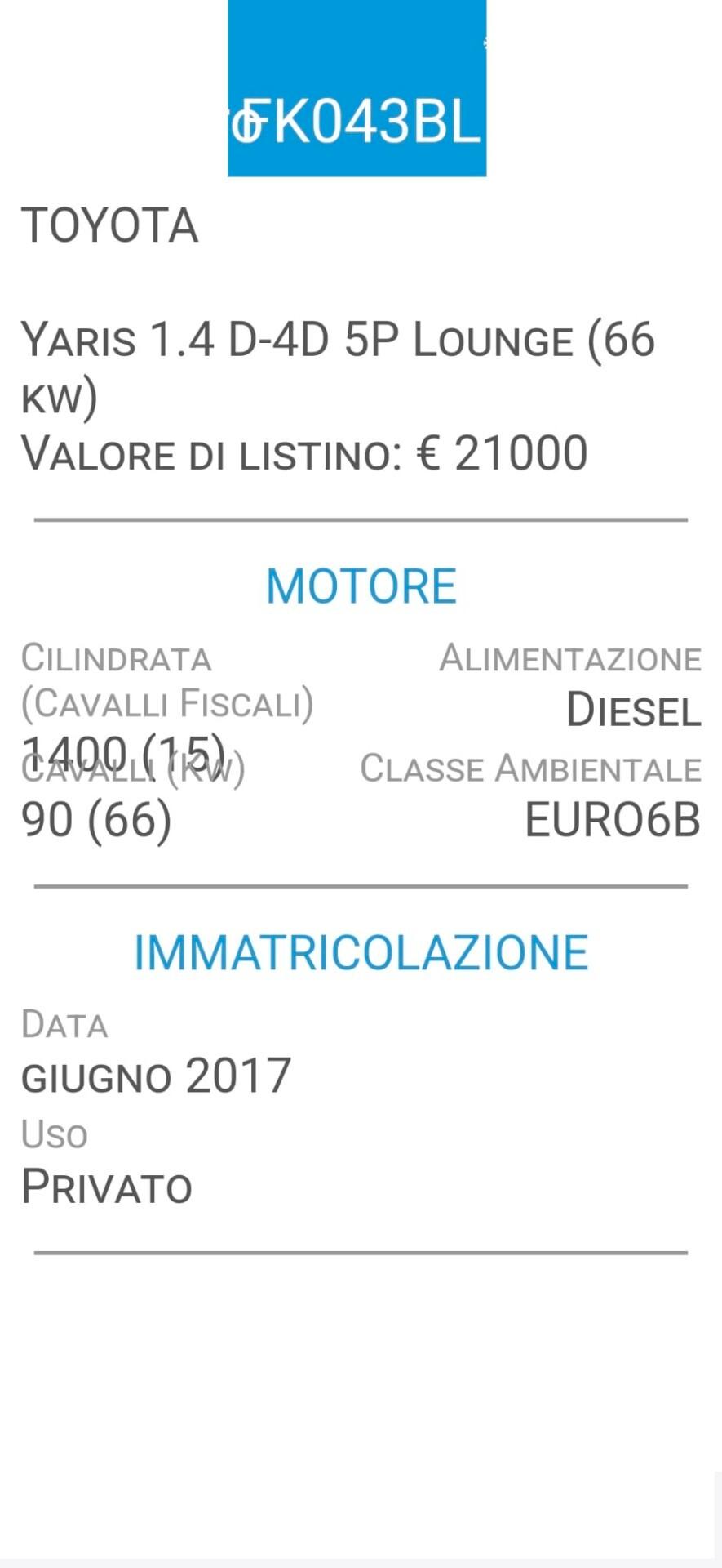 TOYOTA YARIS 1,4 D-EURO 6B-UNICA PROPRIET-FOTO REVISIONI