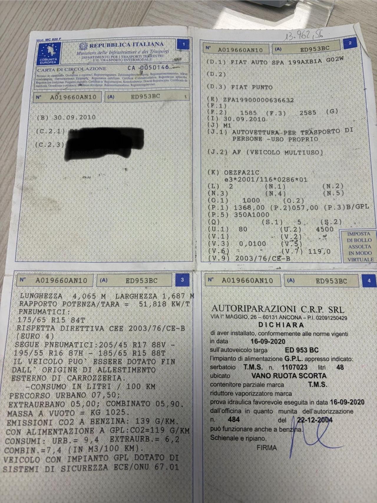 Fiat Punto Evo Dynamic GPL di serie