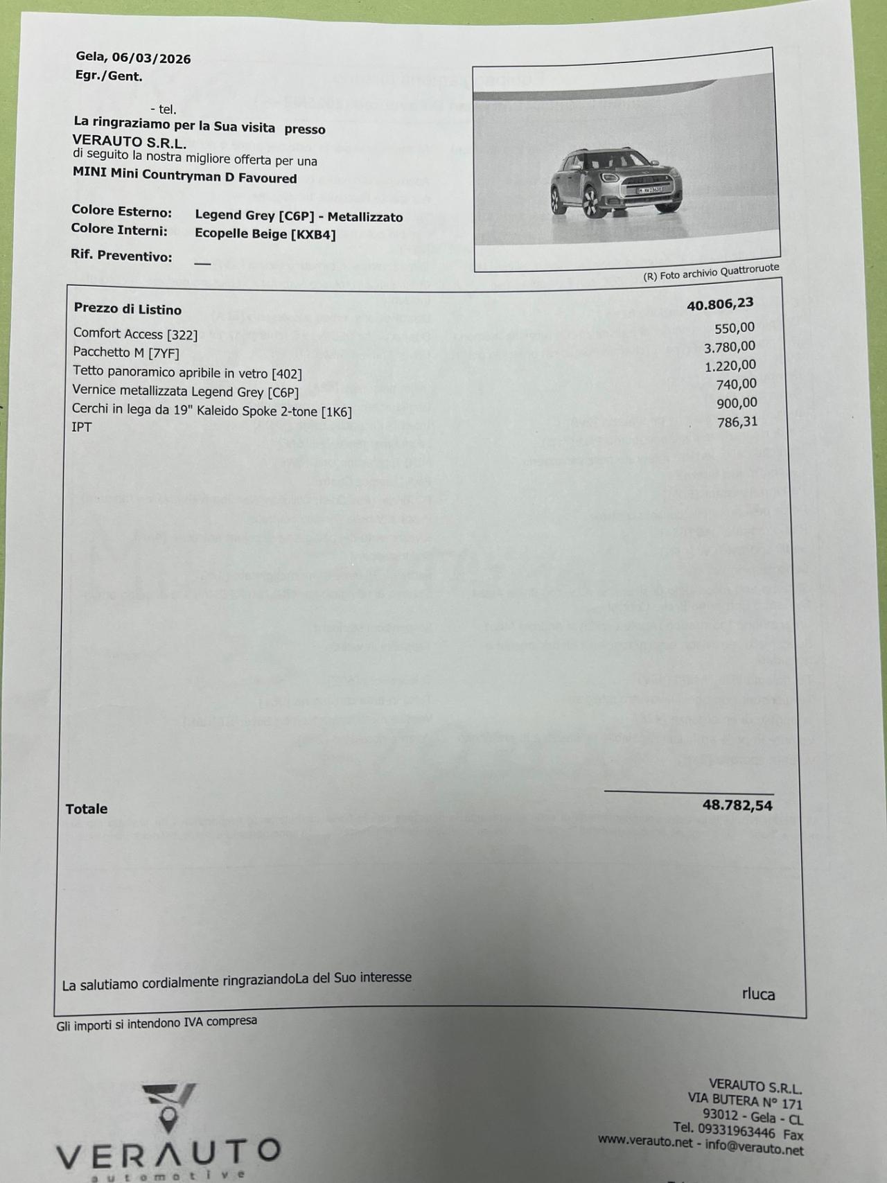 Mini Cooper D Countryman Favoured Possibilià noleggio no scoring