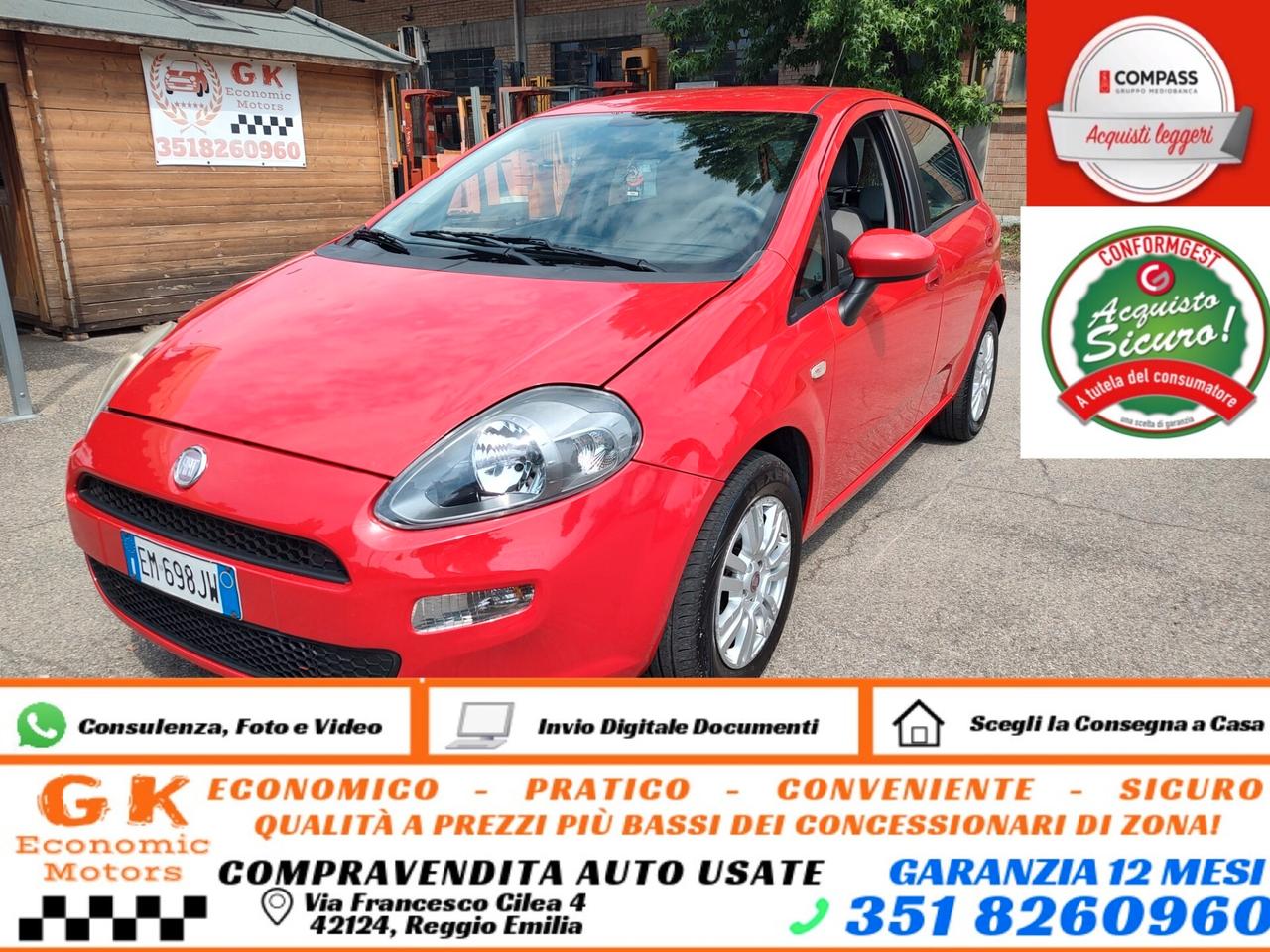 Fiat Punto 1.2 8V 5 porte Easy, EURO 5B, LEGGERMENTE GRANDINATA, OK NEOPATENTATI, GARANZIA L.12 MESI