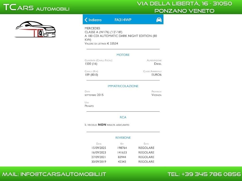 MERCEDES CLASSE A180 CDI - AUTOMATICA - EURO 6