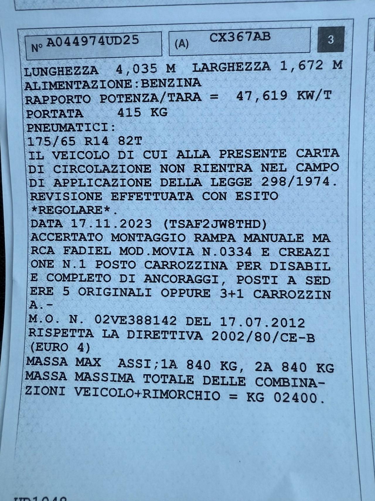 Renault Kangoo 4p. Autocarro 1.2 PEDANA DISABILE