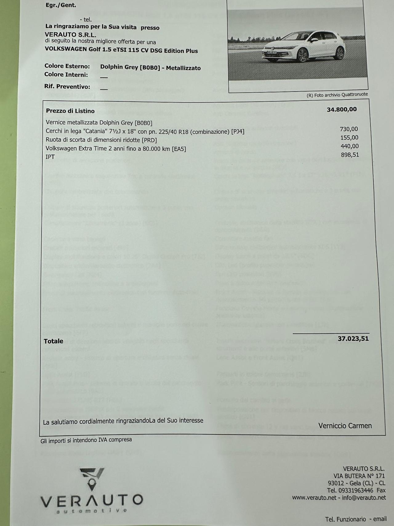 Volkswagen Golf Edition Plus dsg possibilità noleggio noscoring