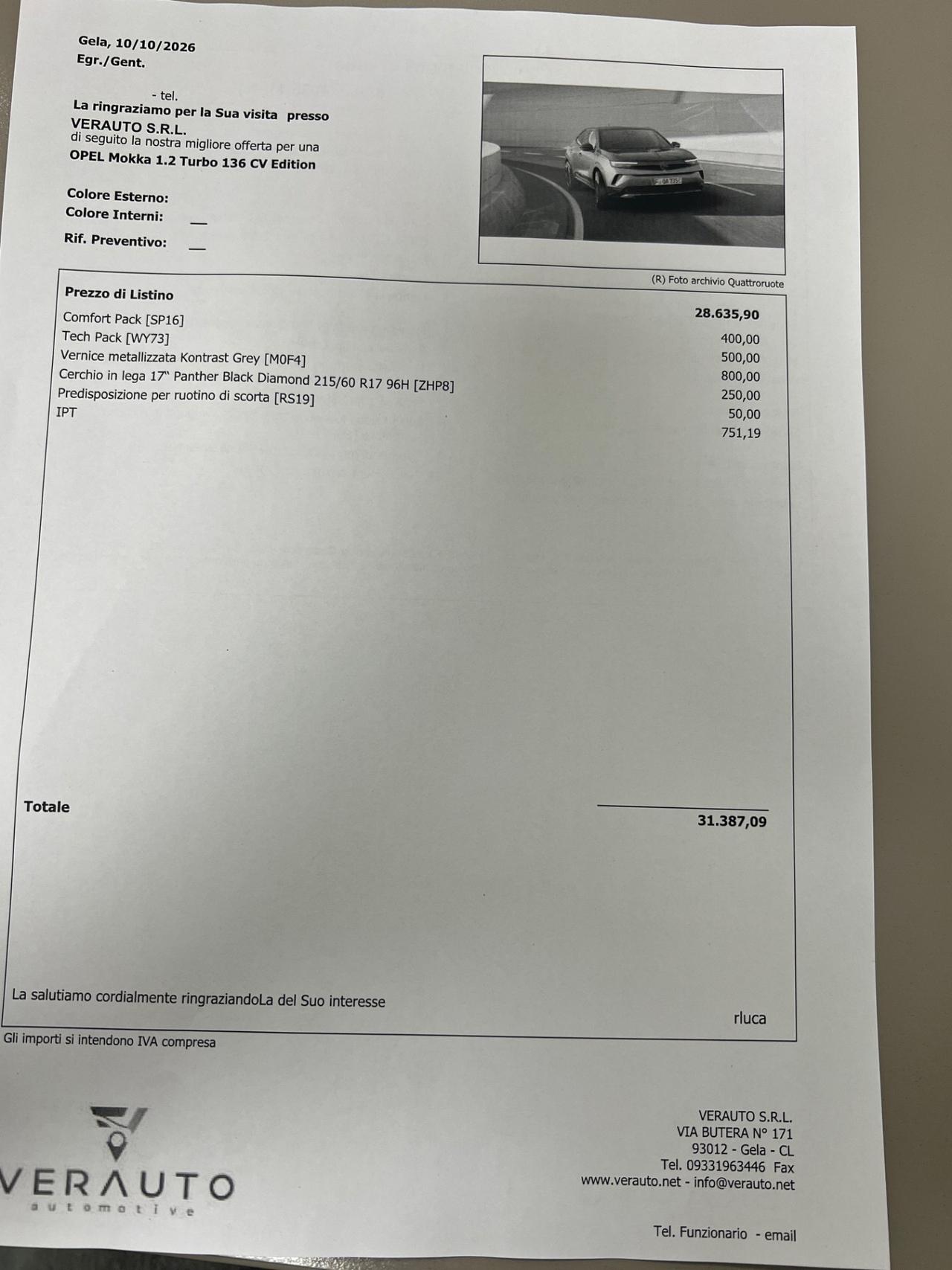 Opel Mokka 1.2 Turbo 136 CV Edition - possibilità noleggio no scoring