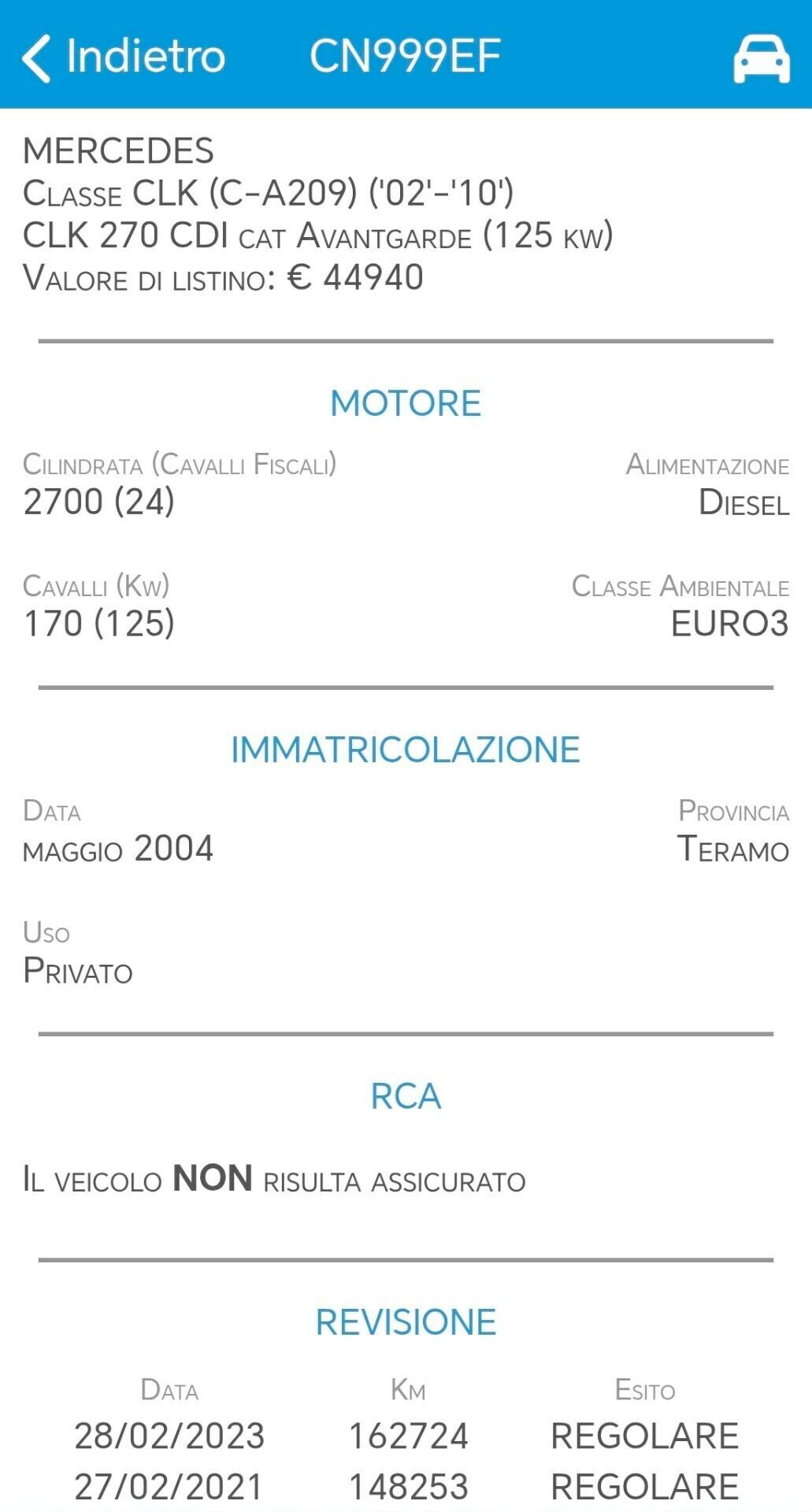 Mercedes-benz CLK 270 CDI cat Avantgarde cambio manuale UNIPROP Asi con Crs