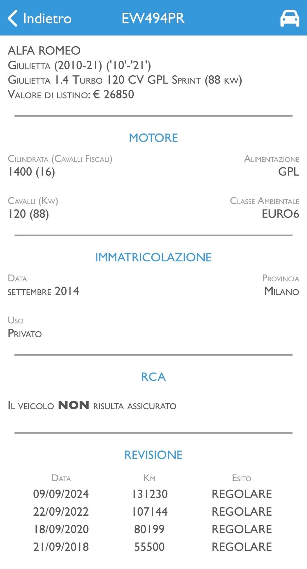 Alfa Romeo Giulietta 1.4 Turbo 120 CV GPL Distinctive UNICO