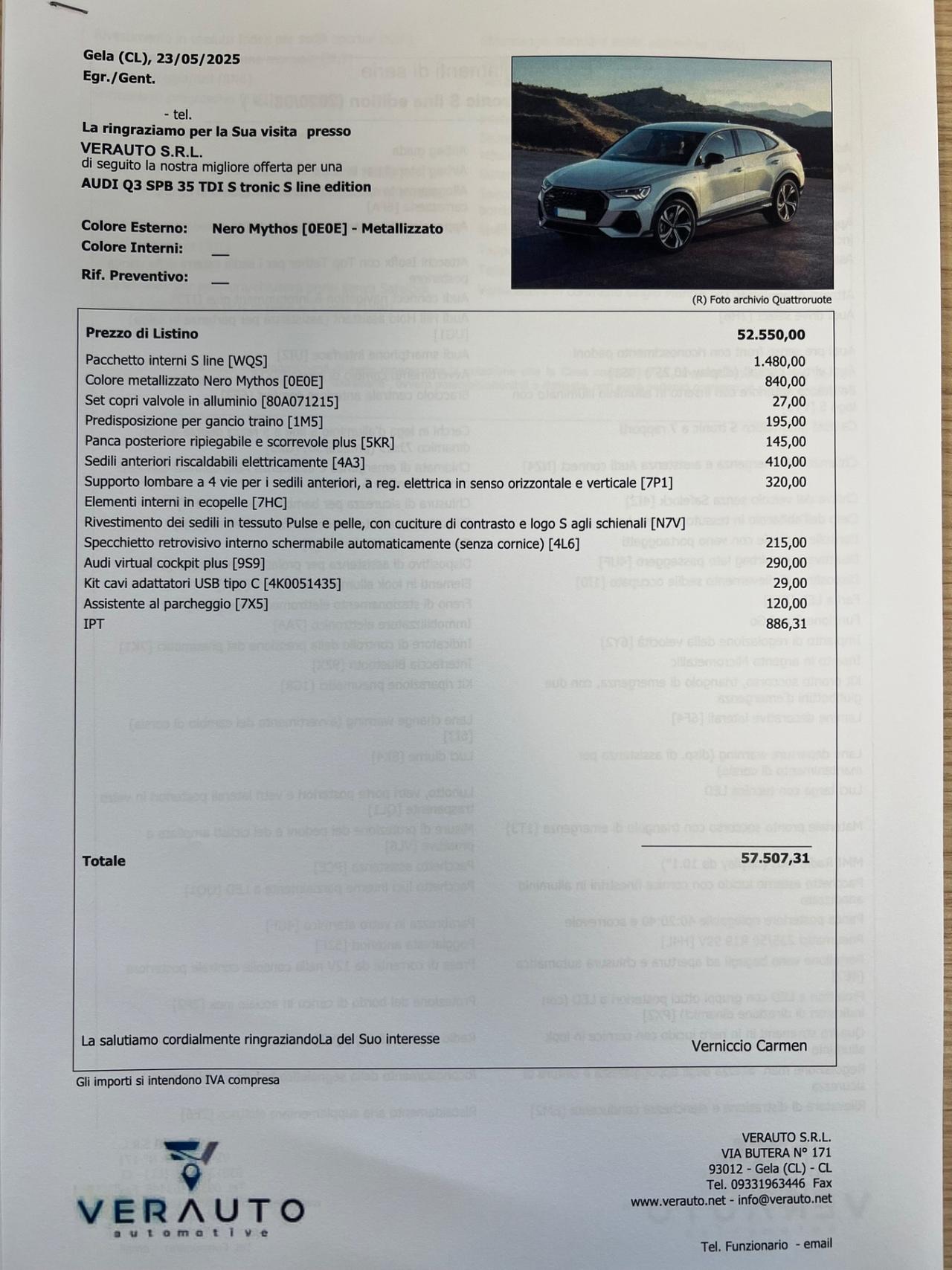 Audi Q3 SPB 35 tdi Sline possibilità noleggio noscoring