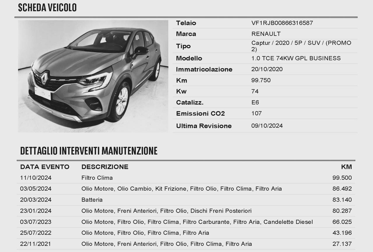 Renault Captur TCe 100 CV GPL Business