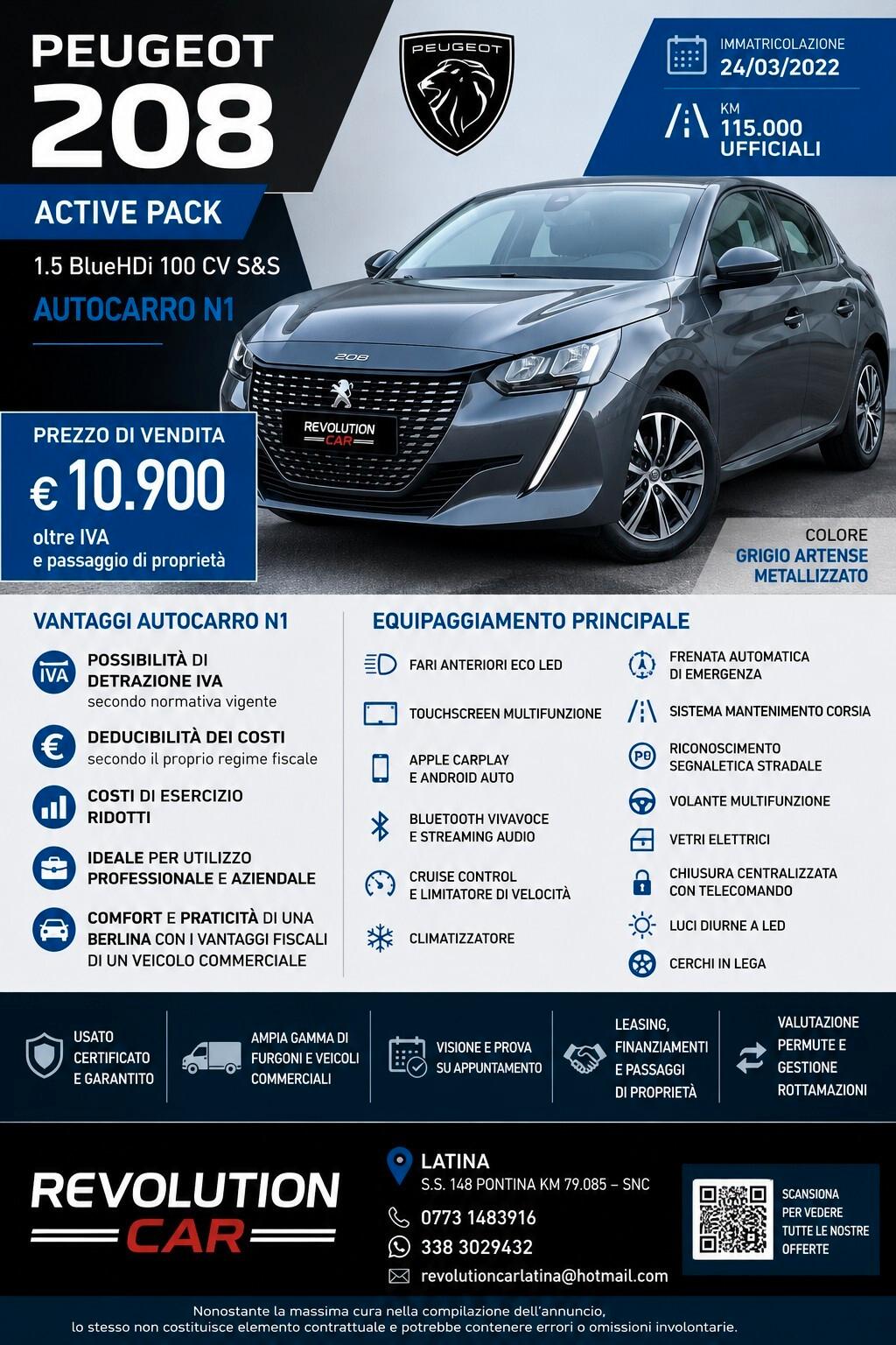 Peugeot 208 1.5 BlueHDi 100 CV AUTOCARRO N1