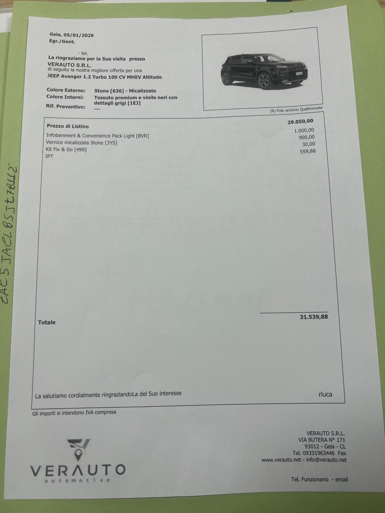 Jeep Avenger 1.2 turbo fwd possibilità trasformazione autocarro N1