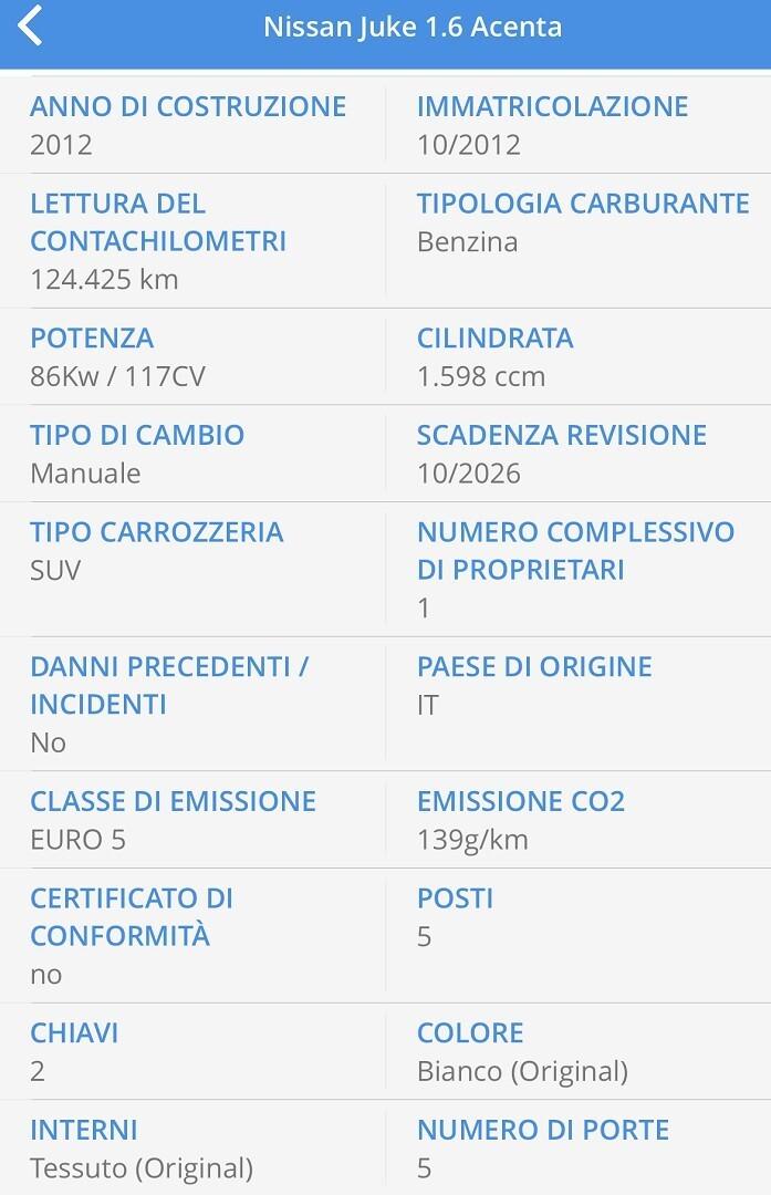 NISSAN JUKE 1.6 117CV UNICO CERTIFICATA OK NEOP.