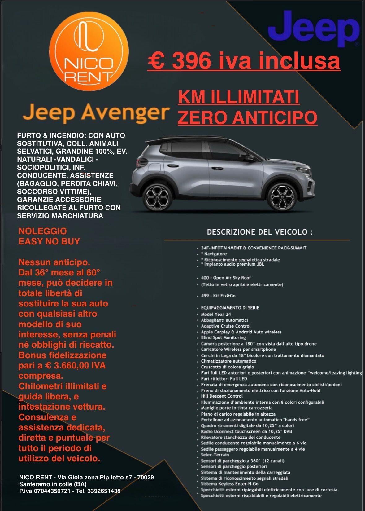 Jeep Avenger 1.2 Turbo 110 CV NOLEGGIO EASY NO BUY