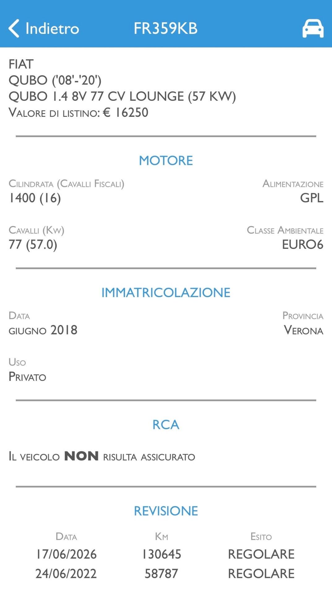 FIAT QUBO 1.4 BENZINA/GPL - EURO 6B - UNIPRO