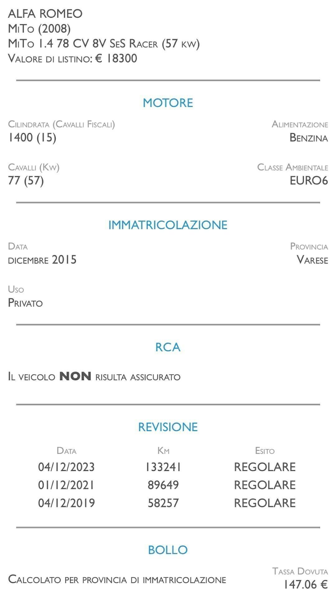 Alfa Romeo MiTo 1.4 78 CV 8V S&S Racer - UNICO PROPRIETARIO