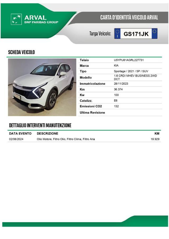 KIA Sportage 1.6 CRDi MHEV DCT Business prezzo REALE