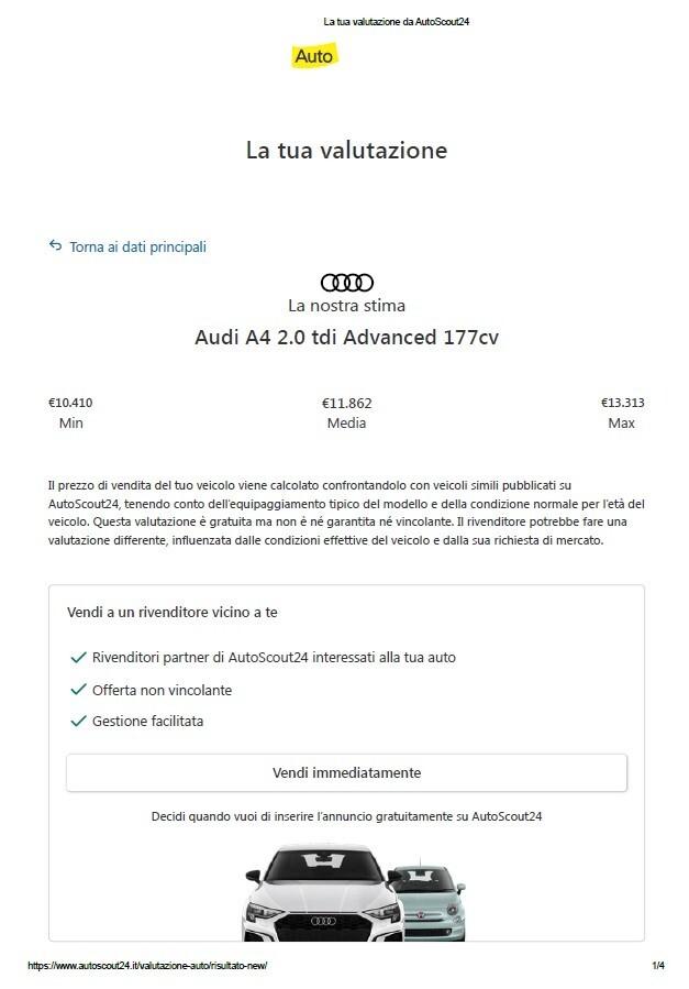 Audi A4 TDI 177cv 4 Porte UnicoProp.89700Km