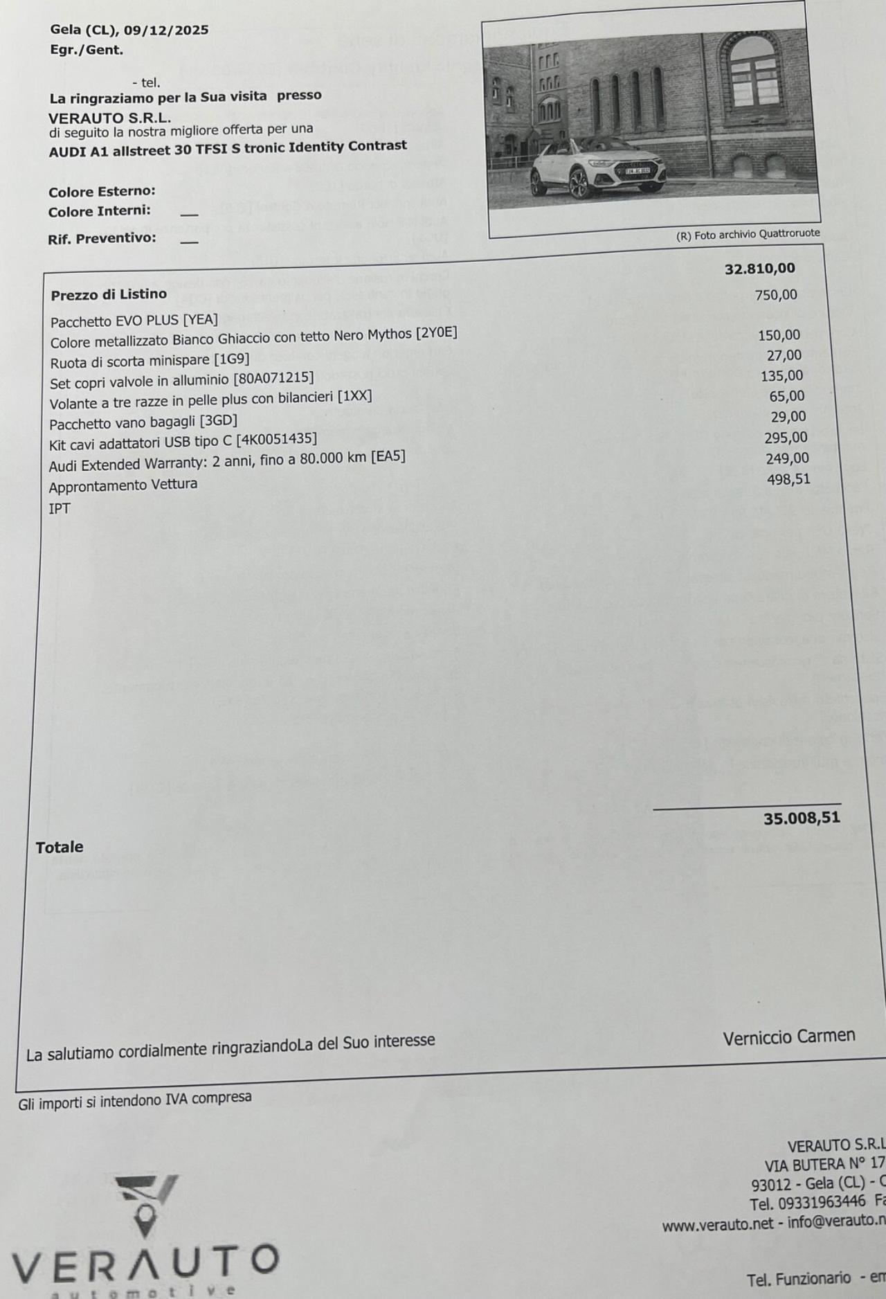Audi A1 allstreet 30 possibilità noleggio no scoring