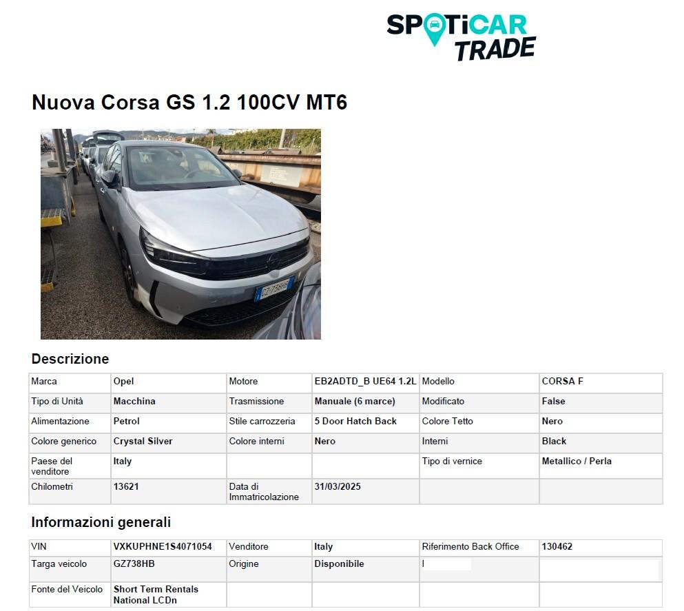 Opel Corsa 1.2 100CV GS ( CRUISE - PDC FARI LED TELECAMERA POST. COCKPIT MIRROR TETTO BICOLORE)