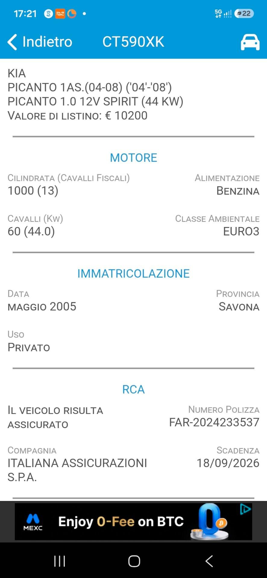 Kia Picanto 1.0 Benzina – Neopatentati – Garanzia