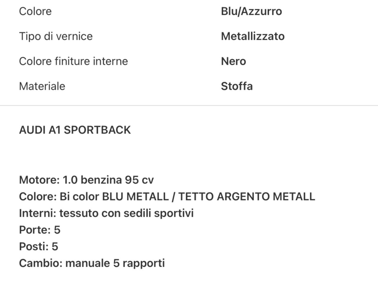Audi A1 SPB 1.0 TFSI ultra Sport Perfetta Si Neopatentati