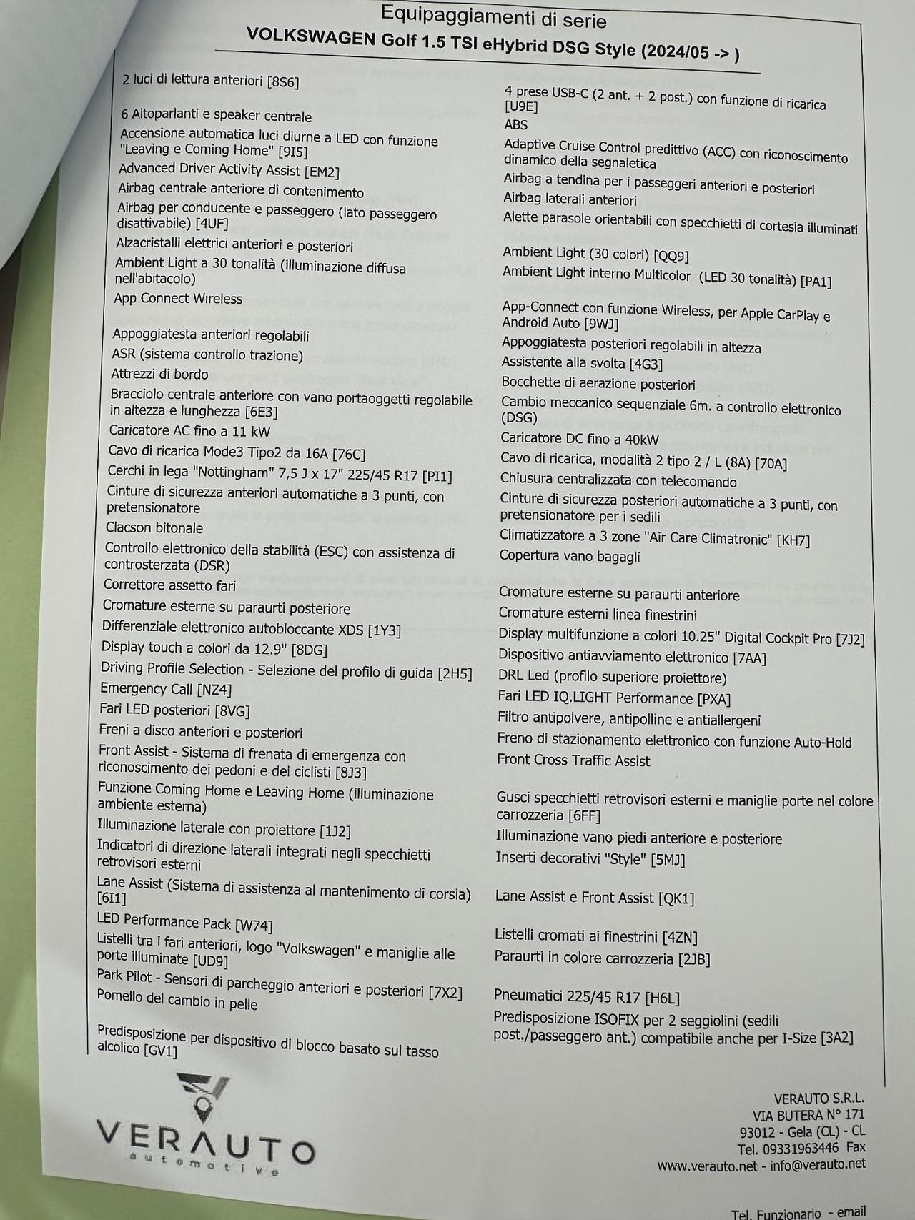 Volkswagen Golf tsi ehybrid dsg possibilità noleggio no scoring