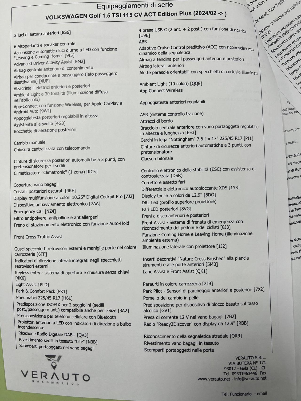 Volkswagen Golf 1.5 tsi 115cv possibilità noleggio no scoring