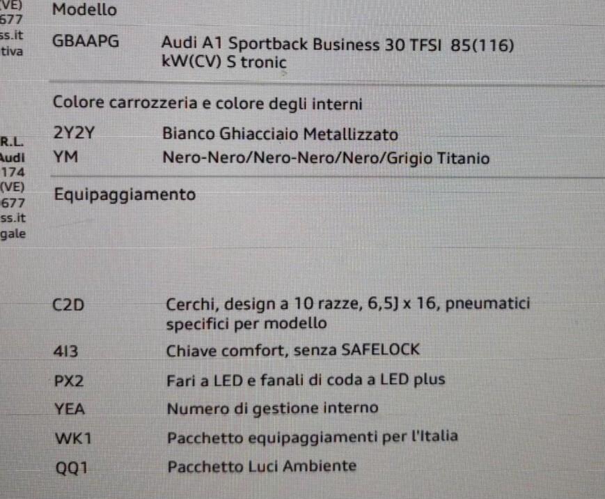 Audi A1 SPB 30 TFSI S tronic Business NUOVA tua a € 312 mese