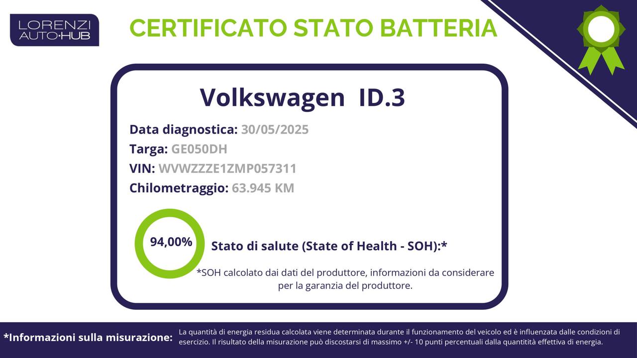 VOLKSWAGEN ID.3 58 kWh Style NEOPATENTATI+TETTO PANO+ACC+APP CONNECT